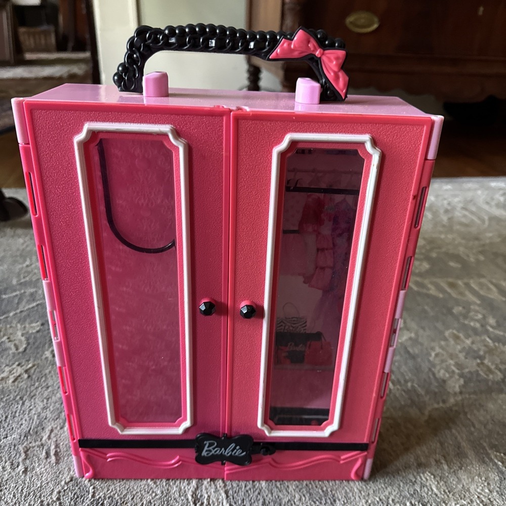 Barbie Wardrobe Closet Pink Furniture with Drawers and Clothes Rack